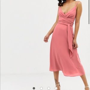 NWT ASOS Cami Wrap Midi Dress Tie Waist Coral Mauve 4